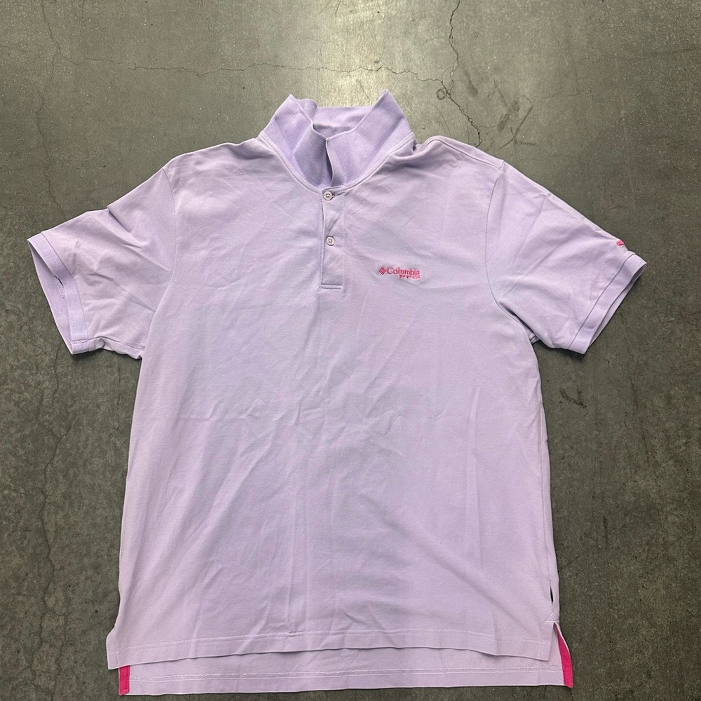 Purple and Pink Columbia PFG men’s polo shirt